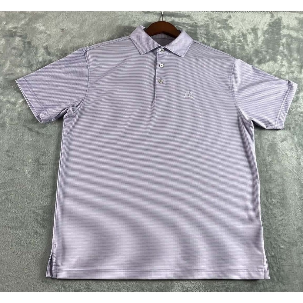 Rhoback Polo Shirt Men Medium Light Purple Striped Stretch Golf Performance READ